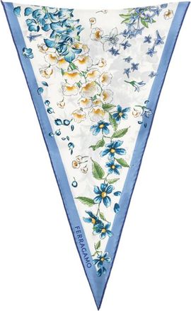 Ferragamo Accessoires, Dames, Blauw, ONE Size, Asymmetrische Sjaal met Bloemmotief