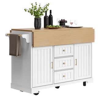 STILVORA Carro De Cocina Con 2 Puertas Y 3 Cajones, Mesa Plegable, Ruedas Y Toallero Para Cocina