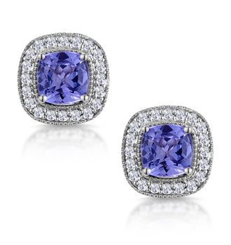 The Diamond Store 2.20ct Tanzanite Asteria Diamond Halo Earrings in White 18K Gold