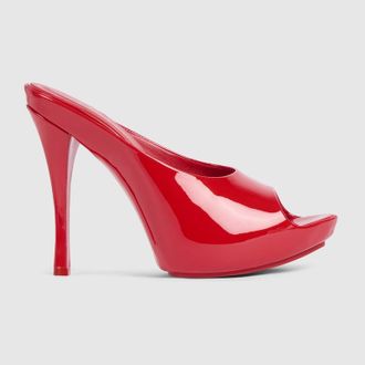 Gucci Womens Stiletto Platform Slide, Red, Leather