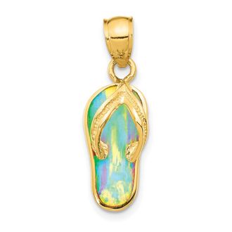 Diamond2Deal 14k Yellow Gold Polished 3D Created White Opal Flip Flop Pendant