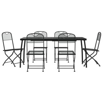 Berkfield Home 7 Piece Garden Dining Set Anthracite Metal Mesh in Black