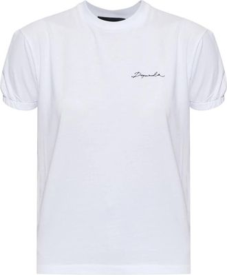Dsquared2 Katoenen T-shirt met pofmouwen - Dames - T-shirts - Wit - L - Katoen - Tops