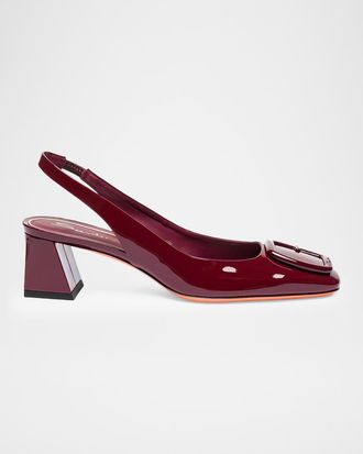 Santoni 50mm Patent Leather Slingback Buckle Pumps