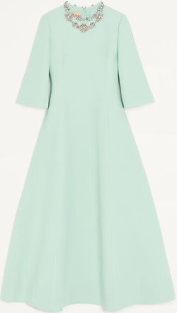 Valentino Abito Midi In Crepe Couture Ricamato Donna CELADON/SILVER 36