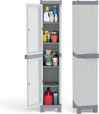 Terry Armario Alto Con 4 Estantes Ajustables Para Exterior De Termopl&aacute;stico Impermeable Gris Claro