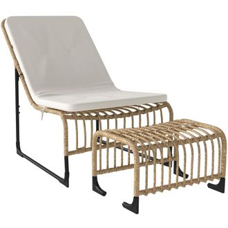 OUTSUNNY Conjunto sill&oacute;n rat&aacute;n 93x65x80 cm beige y natural