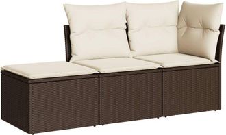 vidaXL Set sofás de jardín 3 piezas y cojines ratán sintético marrón Vidaxl