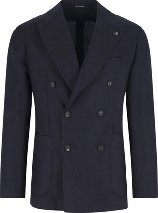 Tagliatore Double-Breasted Navy Wool Blazer With Notch Lapel