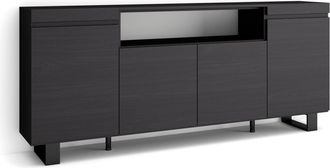 Skraut Home Aparadores Para Sal&oacute;n, Gran Capacidad De Almacenaje, 200x87x35cm, 4 Puertas, Dise&ntilde;o Industrial, Estilo Moderno, Negro - Skraut Home