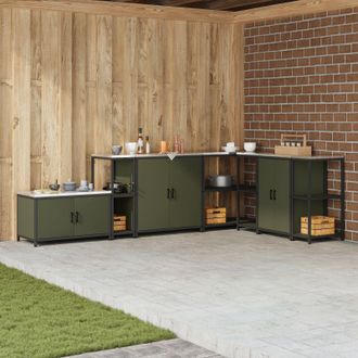 Berkfield Home Kitchen Storage Shelf with Storage Olive green Steel