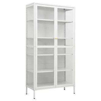 Berkfield Home Display Cabinet White 90x40x180 cm Steel & Tempered Glass | Size: 90 x 40 x 180 cm
