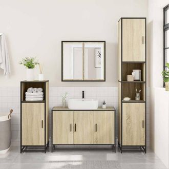 Berkfield Home Durable 3 Piece Bathroom Furniture Set Sonoma Oak Engineered Wood in Light Brown