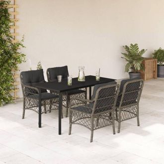 vidaXL Set Comedor De Jard&iacute;n 5 Piezas Con Cojines Rat&aacute;n Sint&eacute;tico Gris Vidaxl
