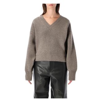 R&oacute;he Sculptural Compact V Neck - Dames - Truien - Bruin - Maat: 2XS Wol