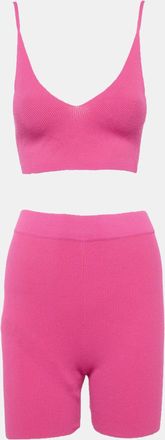 Jacquemus Pink Rib Knit Bralette And Shorts Set
