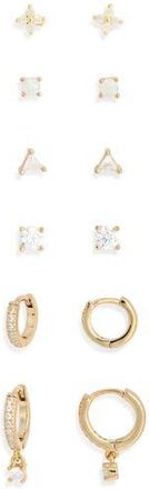 Nordstrom Rack 6-Pack Mixed Stud & Hoop Earrings in Clear- Gold at Nordstrom Rack