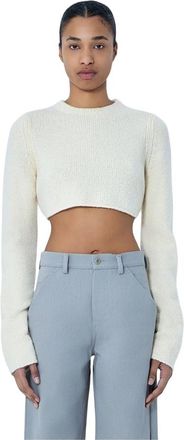 Rier Cropped gebreide trui - Dames - Ronde hals truien - Beige - L - Wol - Truien & Vesten