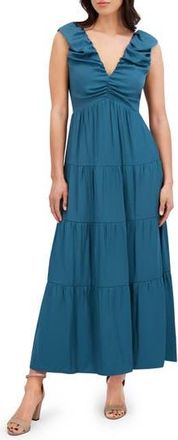 Siena My Balconia Ruched Fit & Flare Maxi Sundress in Teal at Nordstrom Rack, Size 16