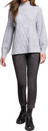 Tribal Long Puff Sleeve Mock Neck Sweater In Grey Mix
