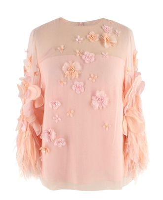 Andrew Gn Blush Pink Floral and Feather Detail Top Size XXS