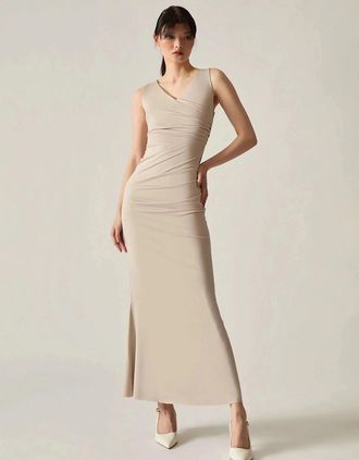 James Lakeland Womens Cream V-Neck Maxi Dress - Tan - Size: 12