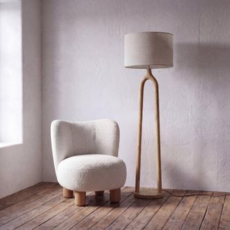Maisons du monde L&aacute;mpara de pie de mango con pantalla de lino beige Alt.168 cm