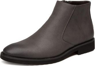 Generic Chelsea Boots For Men Burnished Toe Side Zip Leather Slip On Non Wearable Waterproof Classic Slip On(Grey,6.5 UK)