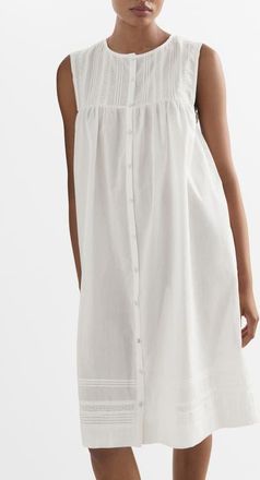 Mango Pintuck Accent Sleeveless Cotton Nightgown in White at Nordstrom, Size Small