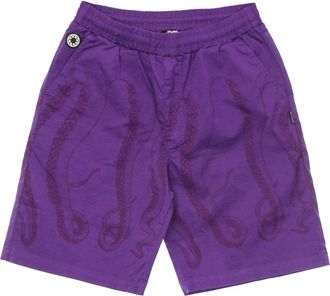 Octopus Paarse Jogger Shorts met Elastische Taille - Heren - Korte Broeken - Paars - L - Katoen - Korte Broeken