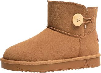 Generic Women Winter Plush Snow Boots for Cold Protection and Warmth Wooden Button Casual Short Boots (yellow,5.5)