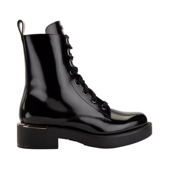 DKNY Talma Lace-Up Combat Boot High Shine Calf Black K3390379 Womens