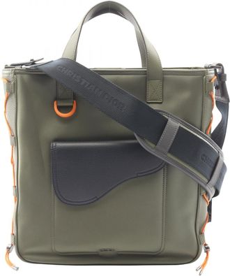 Dior Khaki Navy Orange Nylon Leather Handbag Tote Bag (Pre-Owned)