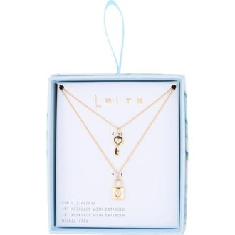 Leith Set of 2 Lock & Key Pendant Necklaces in Clear- Gold at Nordstrom Rack
