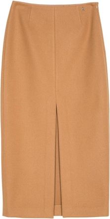 Twinset Kameel Rok met Voor Split - Dames - Midirokken - Bruin - M - Polyester - Rokken
