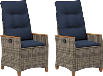 vidaXL Silla De Jard&iacute;n Reclinable 2 Uds. Gris Y Azul Marino Vidaxl