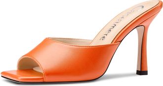 Castamere Square Open Toe Heeled Sandals for Women High Stiletto Heels Slip-on Mules Dress Comfortable Casual Summer Shoes 3.5 Inches Heels Orange 6.5 UK