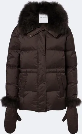 Yves Salomon Set of calf-hair trimmed down jacket and gloves