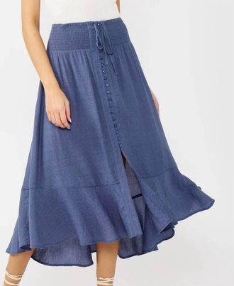 Lovestitch Smocked Waist Midi Skirt In Slate Blue