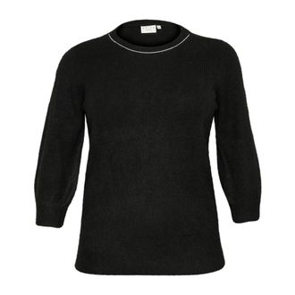 Kaffe Curve Zwart Deep CC Pullover Trui - Dames - Ronde hals truien - Zwart - L - Leer - Truien & Vesten