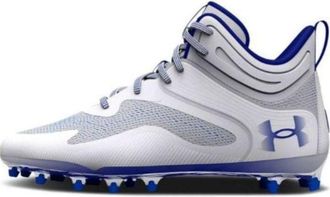 Under Armour Command MC Mid Lacrosse Cleats White Grey Blue 3025639-102