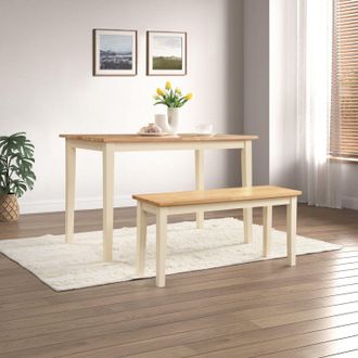 Furniturebox Salcombe Small Rectangular Wooden Table & Tenby Small Bench in Cream