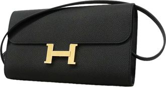 Herm&egrave;s Black Leather Chain/Shoulder Wallet (Pre-Owned)