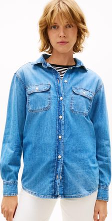Tommy Jeans Langarmshirt TOMMY JEANS RELAXED DENIM SHIRT EXT BJ8037, Damen, Gr. XL (42), denim medium, Denim/Jeans, Obermaterial: 100% Baumwolle, unifarben, relax