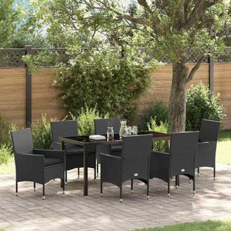 vidaXL Conjunto De Comedor De Jard&iacute;n Con Coj&iacute;n 7 Pcs Negro Polirat&aacute;n Vidaxl