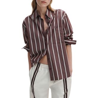 Rag & Bone Connie Stripe Button-Up Shirt in Rust White Stripe at Nordstrom, Size Xx-Small