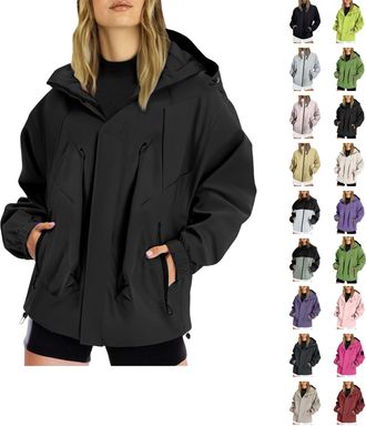 Generic Warm Fall Jackets Ladies Waterproof Jackets Packable Hooded for Country Walks & Travel This Lightweight Windproof Coat is Breathable with Zipped Windb