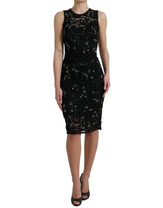 Dolce & Gabbana Womens Black Floral Lace Crystal Sheath Dress Rayon
