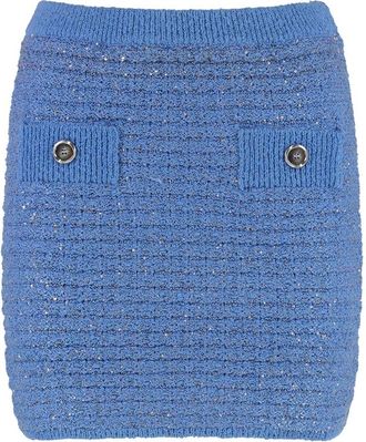 Pinko Miletto Gebreide Mini Rok - Dames - Korte rokken - Blauw - S - Katoen - Rokken
