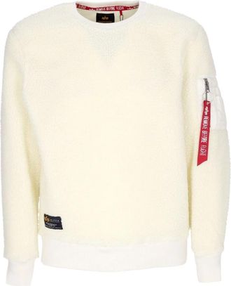 Alpha Industries Off White Sherpa Crewneck Sweatshirt - Heren - Sweatshirts - Beige - XL - Polyester - Hoodies & sweatvesten